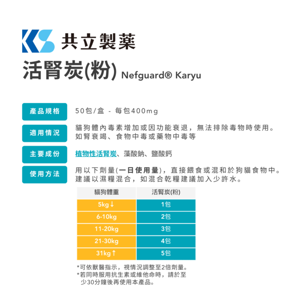 Pawsome Wellness 共立製藥 活腎炭(粉) Nefguard® Karyu 【犬貓腎臟保健】50包(400mg/包)