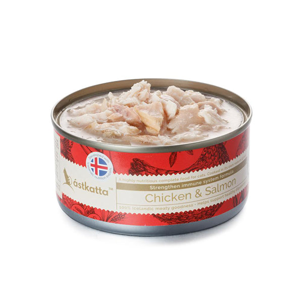 Astkatta冰島 主食貓罐 【增強免疫】 走地雞肉+藍背三文魚 80g (🥳大量購買優惠🎉)