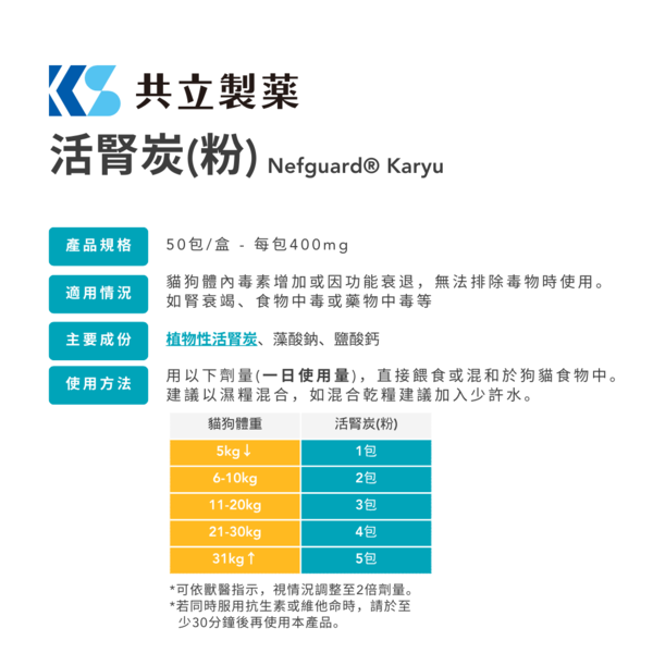 Pawsome Wellness 共立製藥 活腎炭(粉) Nefguard® Karyu  【犬貓腎臟保健】50包(400mg/包)