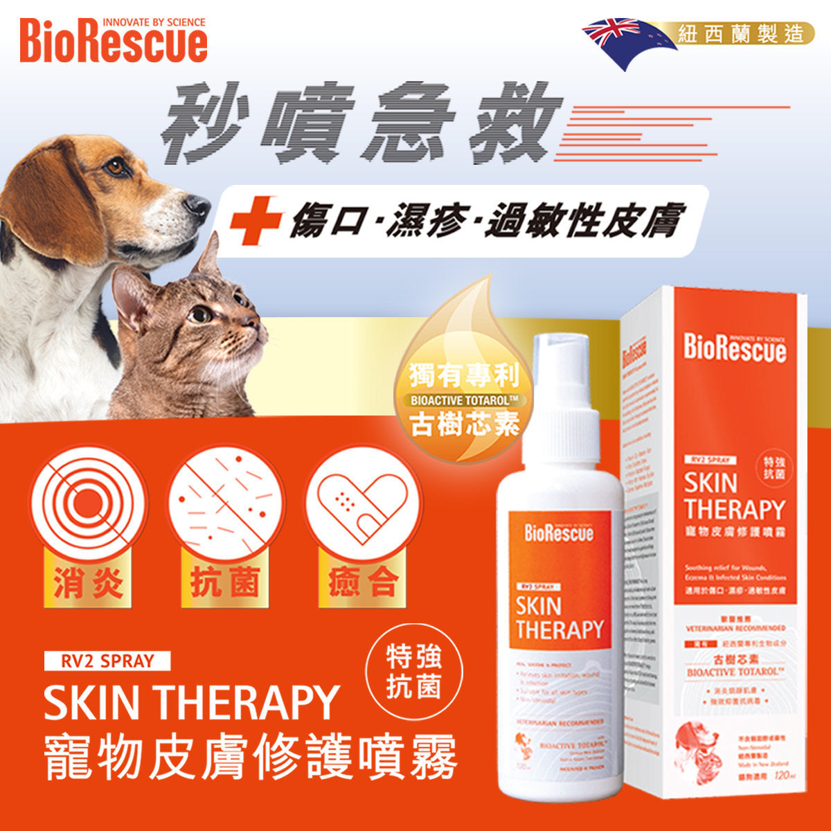 BioRescue®古樹寧 寵物皮膚修護噴霧 (無類固醇,無藥性) 120ml