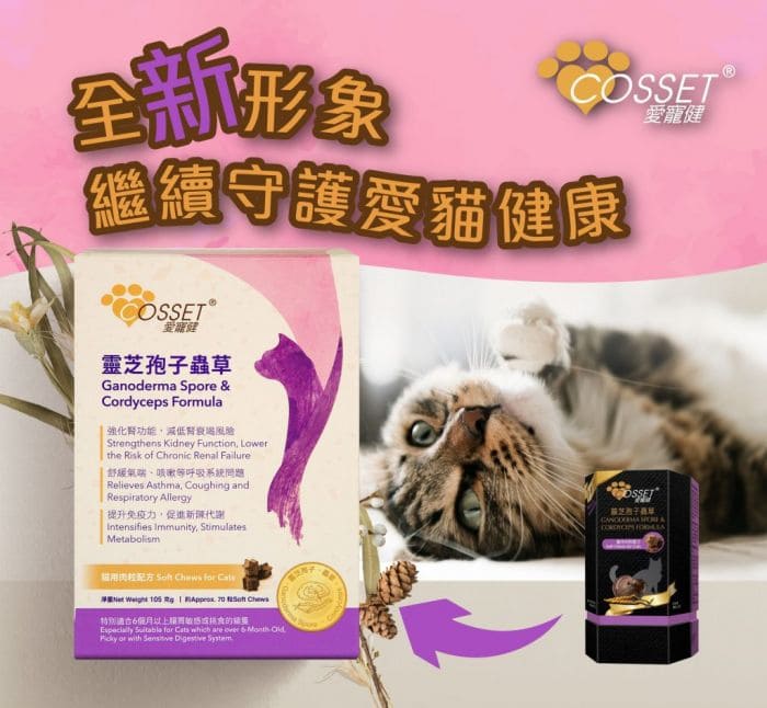 Cosset 愛寵健 《貓系列》 靈芝孢子蟲草 (肉粒配方) 180粒 (🥳大量購買優惠🎉)