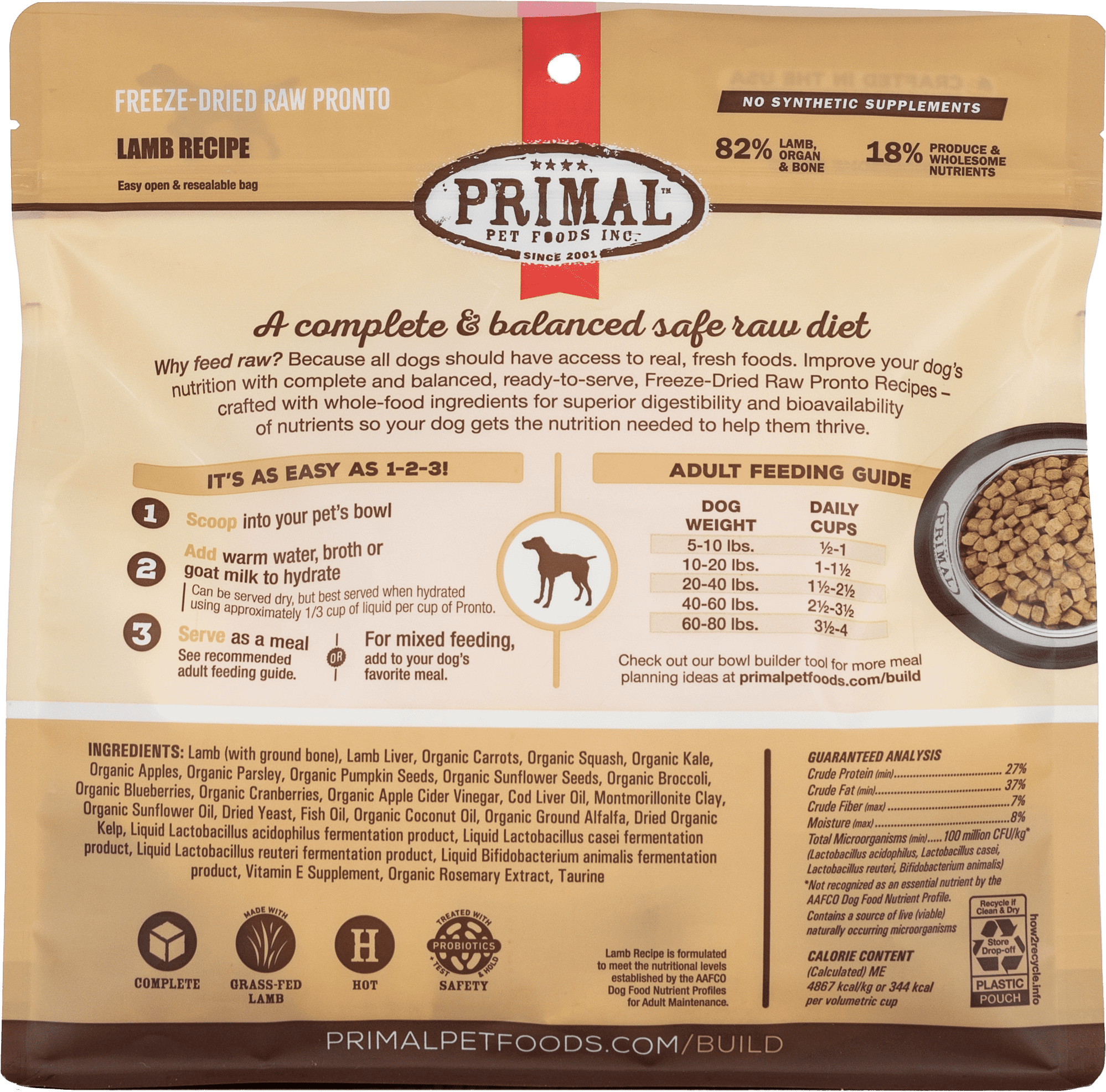 Primal 犬用 凍乾肉粒糧 羊肉配方 16oz