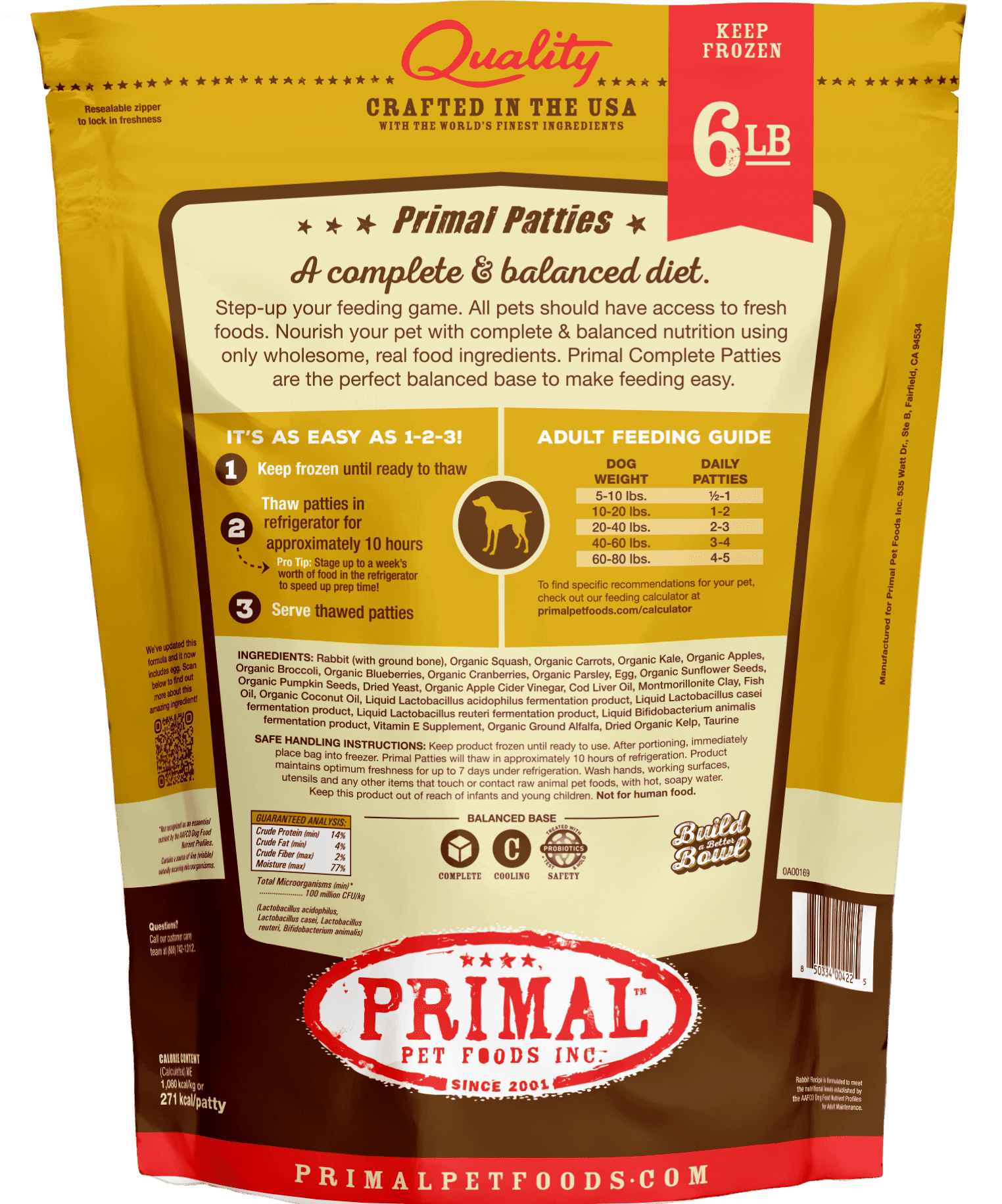 Primal 犬用 急凍鮮肉餅 兔肉配方 6lb (🥳大量購買優惠🎉)