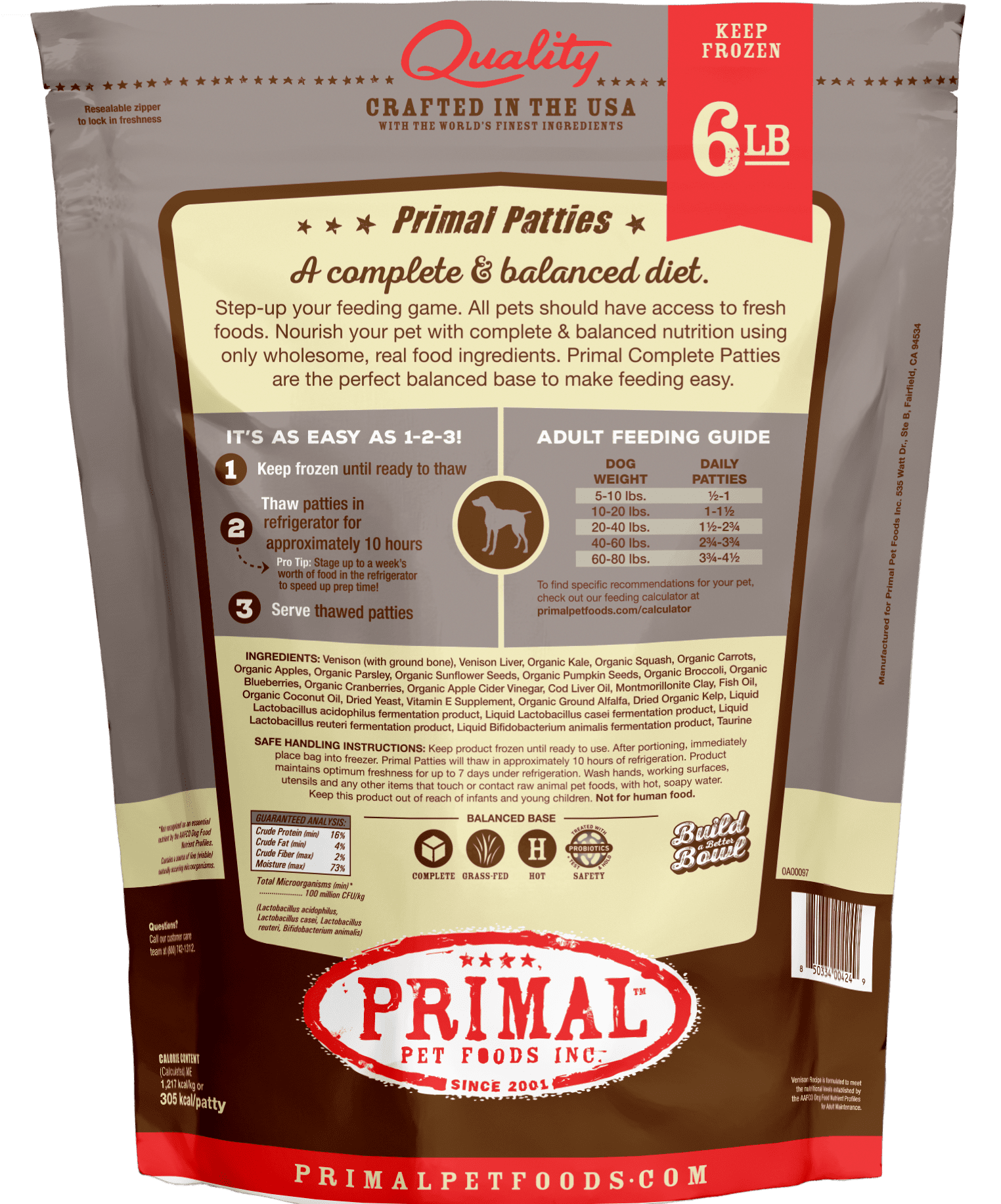 Primal 犬用 急凍鮮肉餅 鹿肉配方 6lb (🥳大量購買優惠🎉)