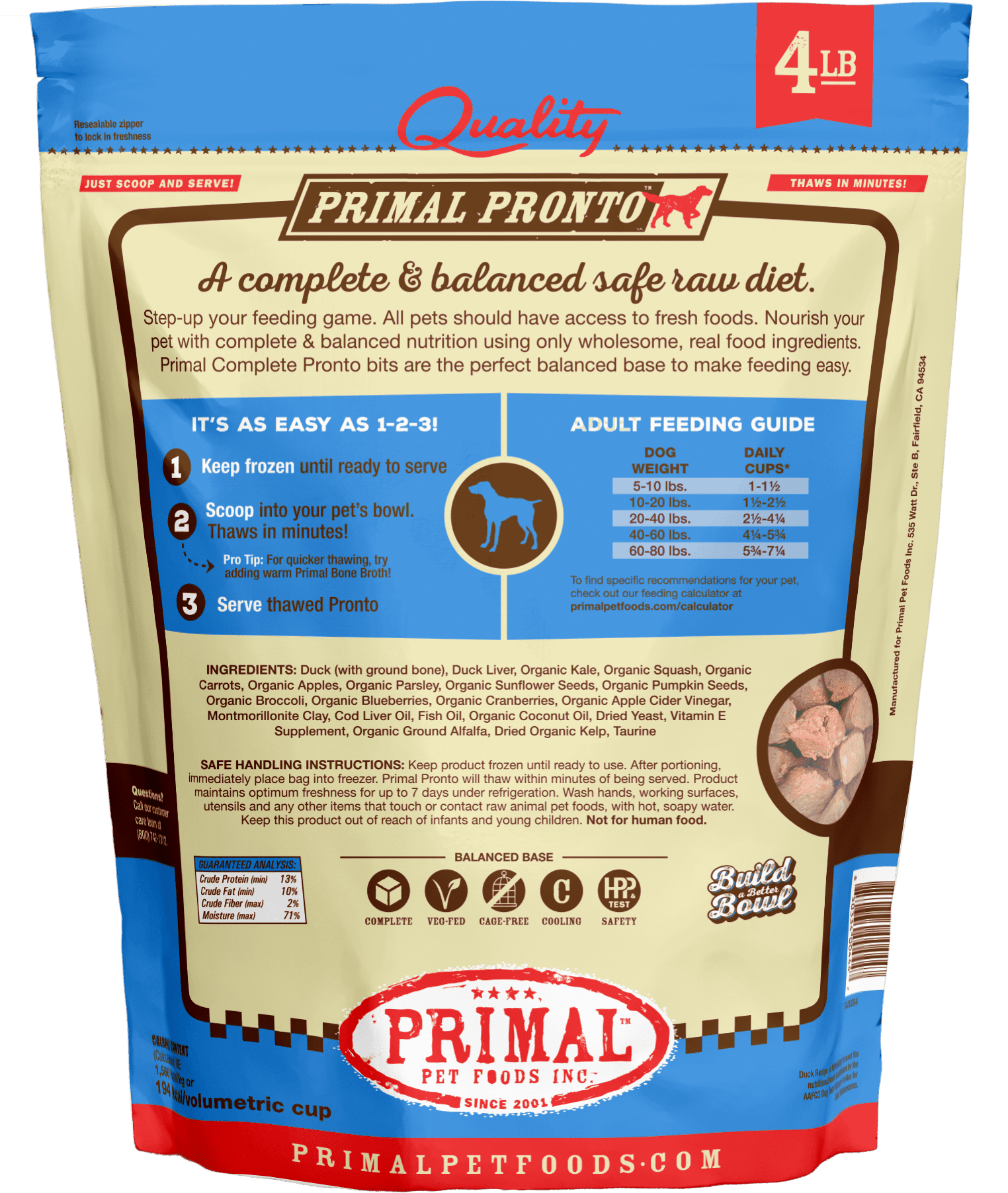 Primal 犬用 急凍鮮肉粒 鴨肉配方 4lb (🥳大量購買優惠🎉)