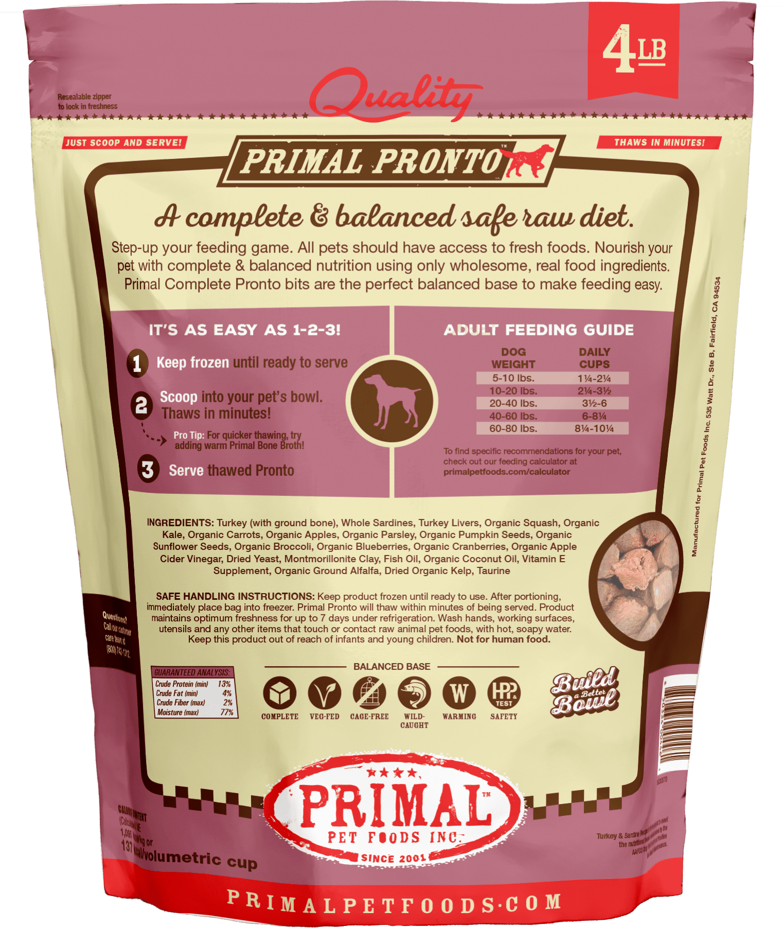 Primal 犬用 急凍鮮肉粒 火雞+沙甸魚配方 4lb (🥳大量購買優惠🎉)