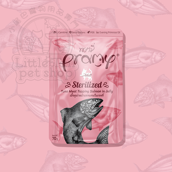 泰國 Pramy 《功能性貓濕包 - 啫喱系列》 高級白肉吞拿魚+三文魚(成貓) - 絕育配方 70g