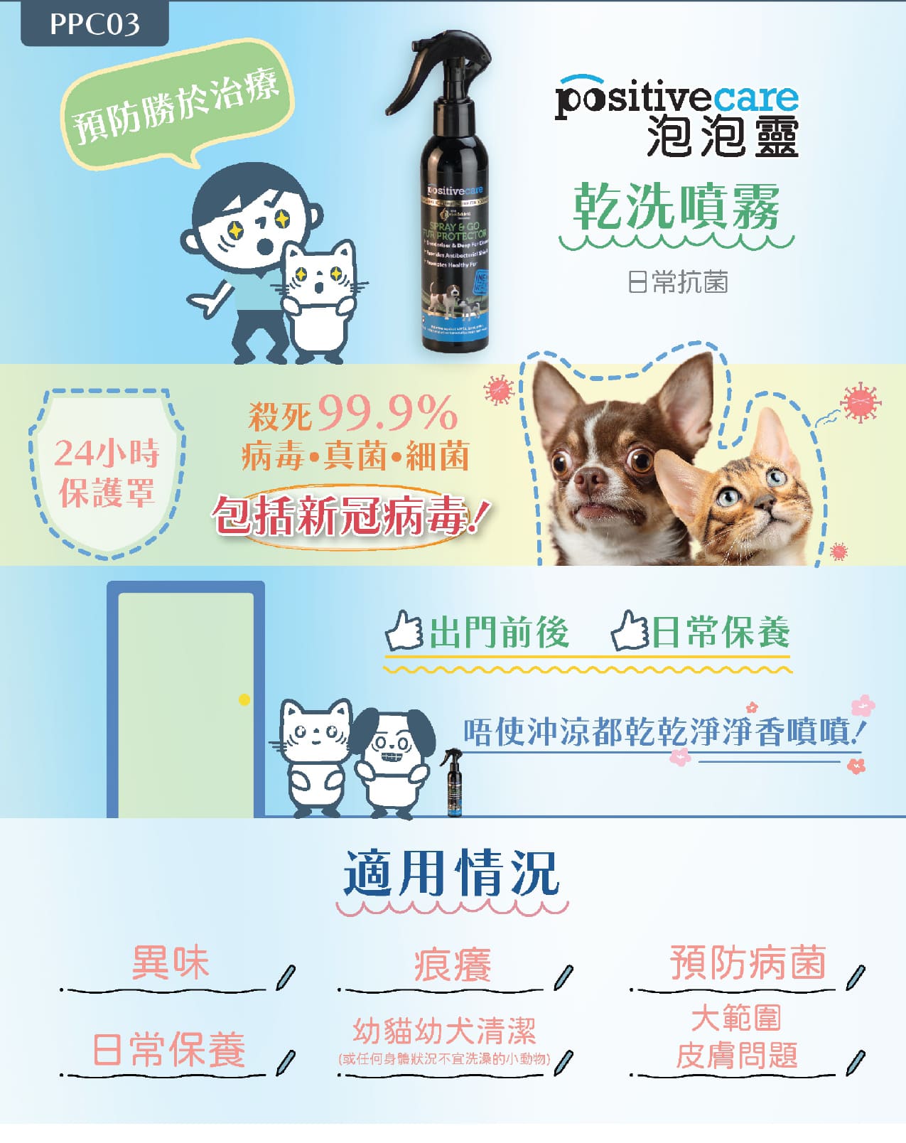 Positivecare泡泡靈 抗菌護毛噴霧 180m