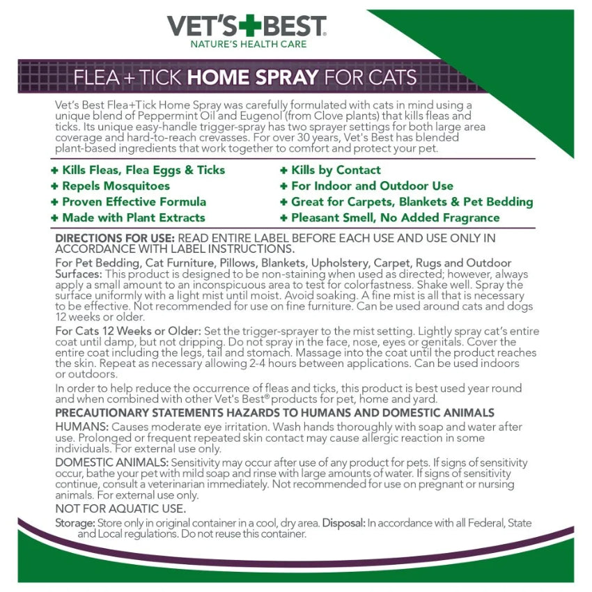 Vet’s Best 貓用 Flea and Tick 全天然家居殺蚤噴霧 (32oz)