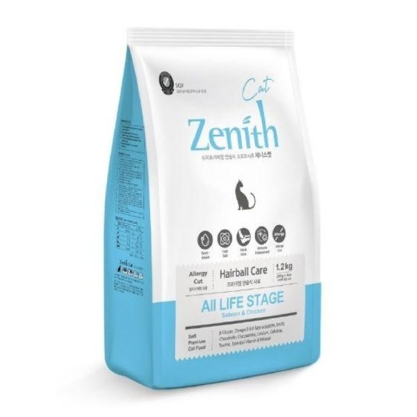 韓國 Zenith 貓糧 全貓半濕糧 【去毛球 】 三文魚雞肉1.2 kg (300g x 4包)