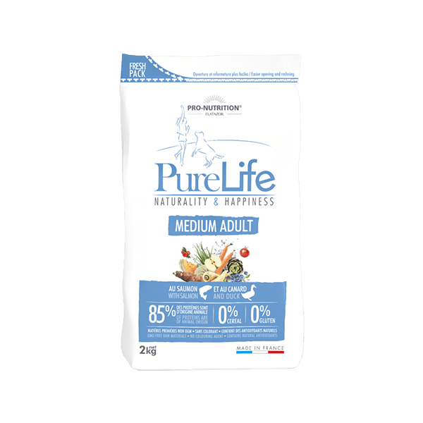 Pure Life 狗糧 無穀物 三文魚+鴨 (中型成犬配方) 2kg