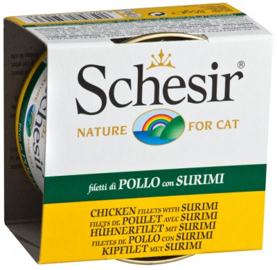 Schesir 啫喱系列 全天然雞肉絲蟹肉飯貓罐頭 85g
