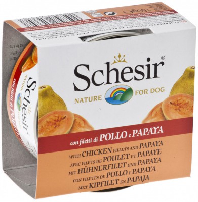 Schesir 水果系列 全天然雞肉絲木瓜及飯狗罐頭 150g