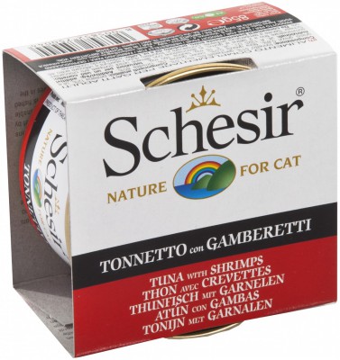 Schesir 啫喱系列 全天然吞拿魚及鮮蝦飯貓罐頭 85g